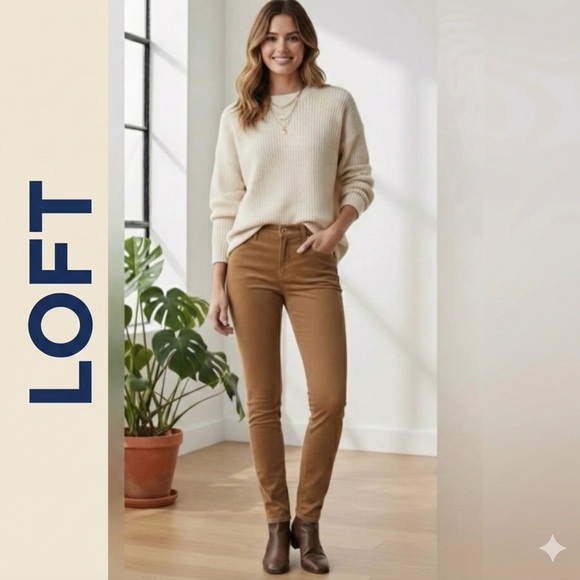 LOFT Pants - LOFT Camel 5 Pocket High Waist Skinny Corduroy Material Size 4
